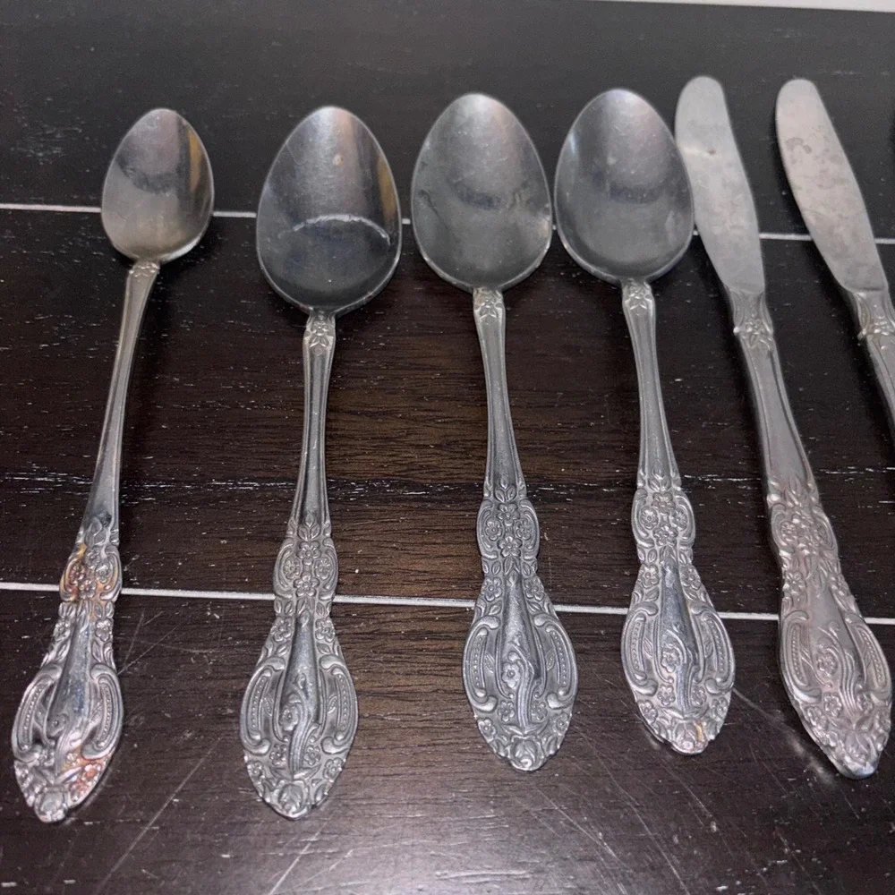 Vintage | Springtime‎ | Stainless Japan Ornate Floral Serving and Flatware Set